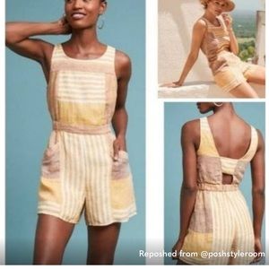 ETT TWA by Anthropologie Yellow Brown Wesley Linen Romper